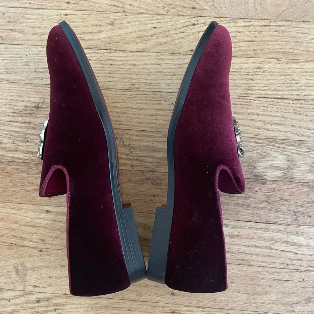 Burgundy Velvet Loafers with Leopard Accent